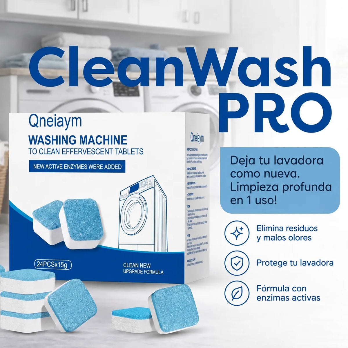 CleanWash PRO - Limpiador Antisarro y Anti-Olores para Lavadora