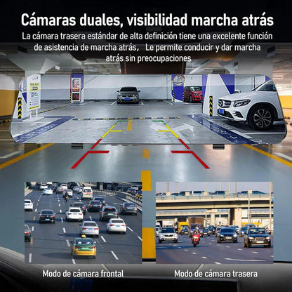 Retrovisor Inteligente ProVisionHD con Cámara Doble — Frontal 1080p + Reversa con Líneas de Guías